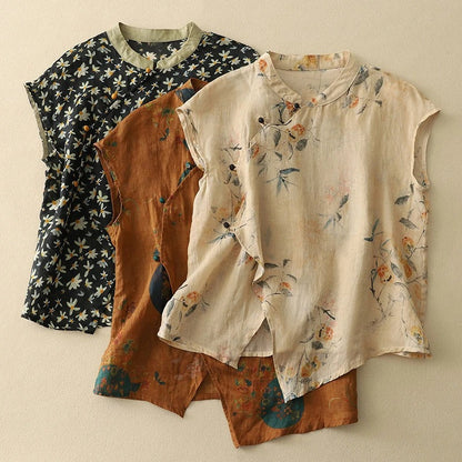 Sadie™ | Women's Floral Mandarin-Collar Blouse