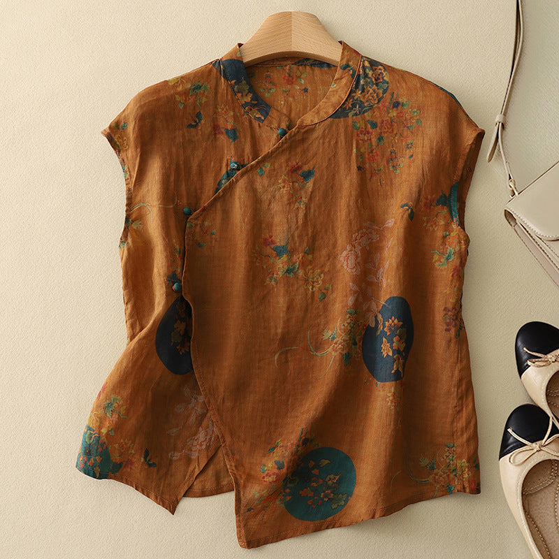 Sadie™ | Women's Floral Mandarin-Collar Blouse