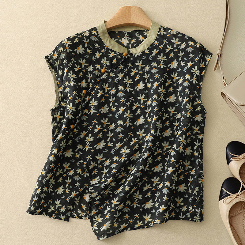 Sadie™ | Women's Floral Mandarin-Collar Blouse