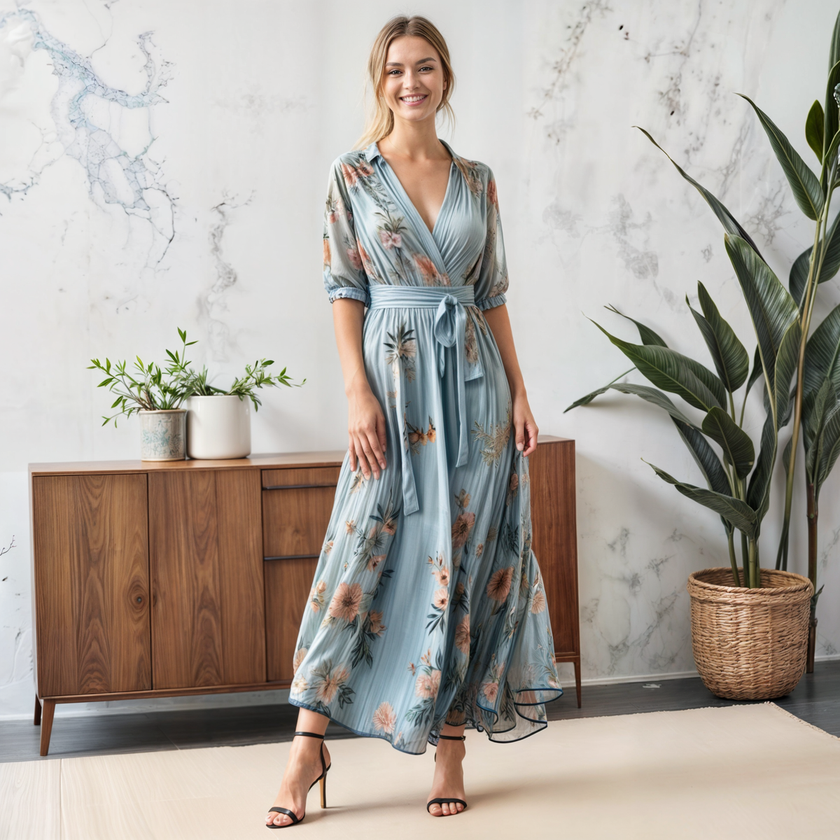 Sadie™ | Women's Floral Wrap Midi Dress