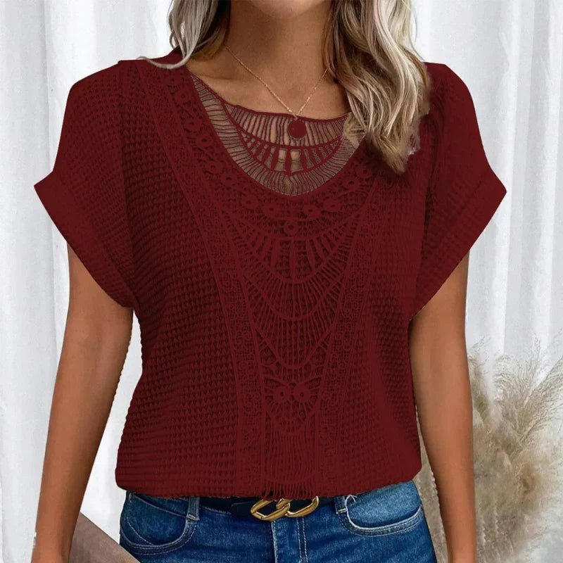 Sadie™ | Women's Lace-Trim Round-Neck Top