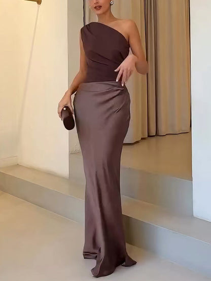 Sadie™ | Women's One-Shoulder Pleated Maxi Dress