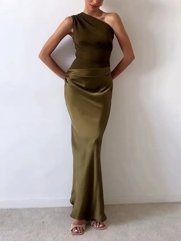 Sadie™ | Women's One-Shoulder Pleated Maxi Dress