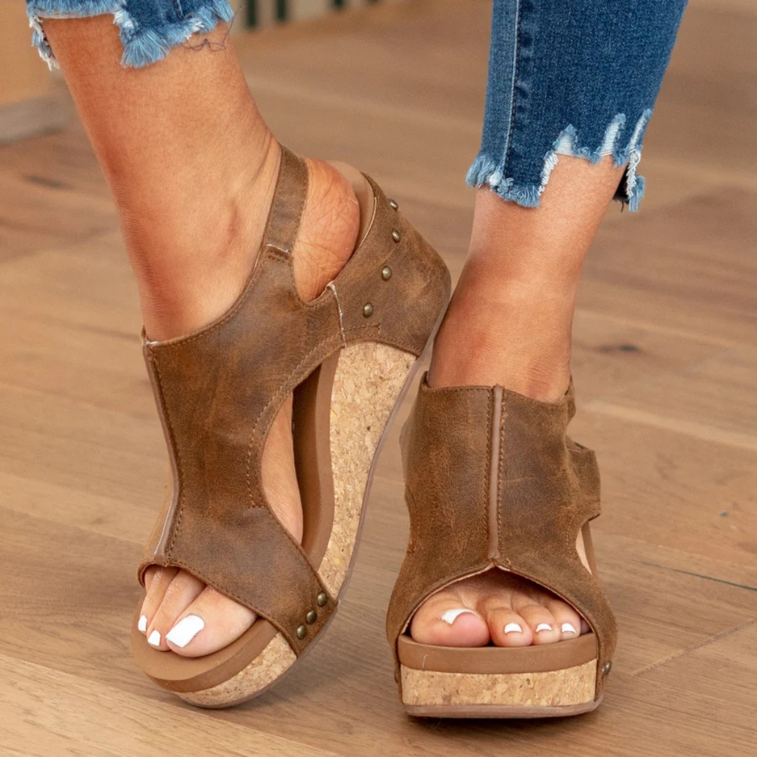 Sadie™ | Women's Open-Toe Cork Wedge Sandals