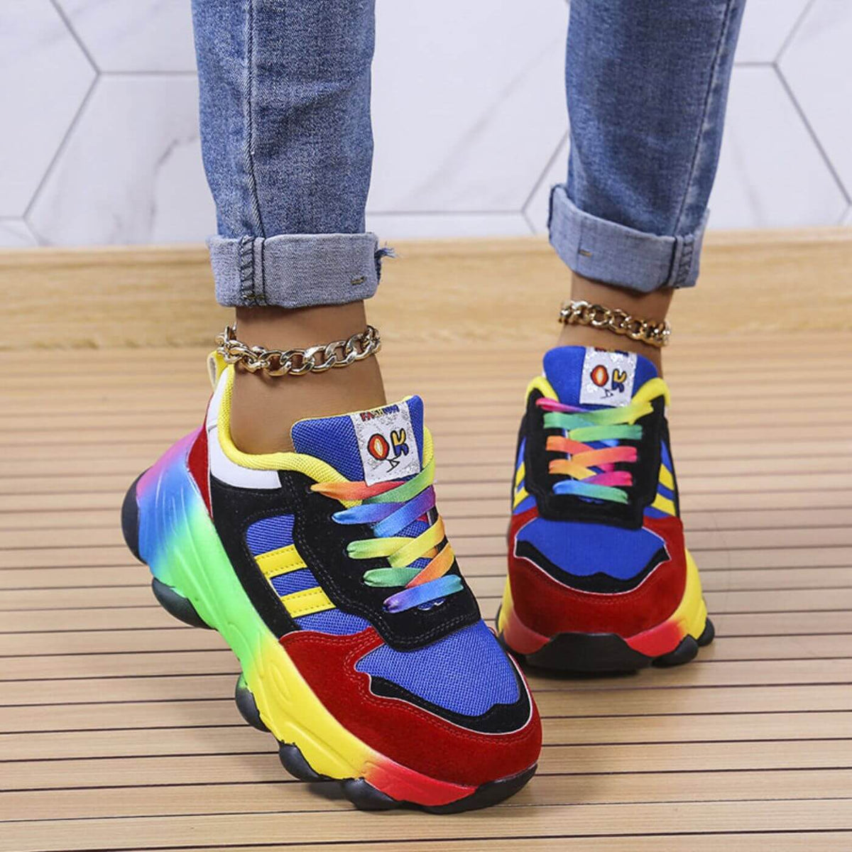Sadie™ | Women's Rainbow Sole Chunky Sneakers