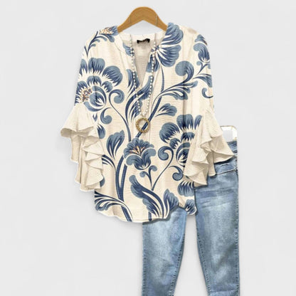 Sadie™ | Women's Ruffled-Sleeve V-Neck Blouse