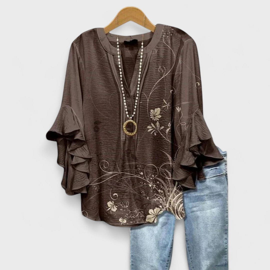 Sadie™ | Women's Ruffled-Sleeve V-Neck Blouse