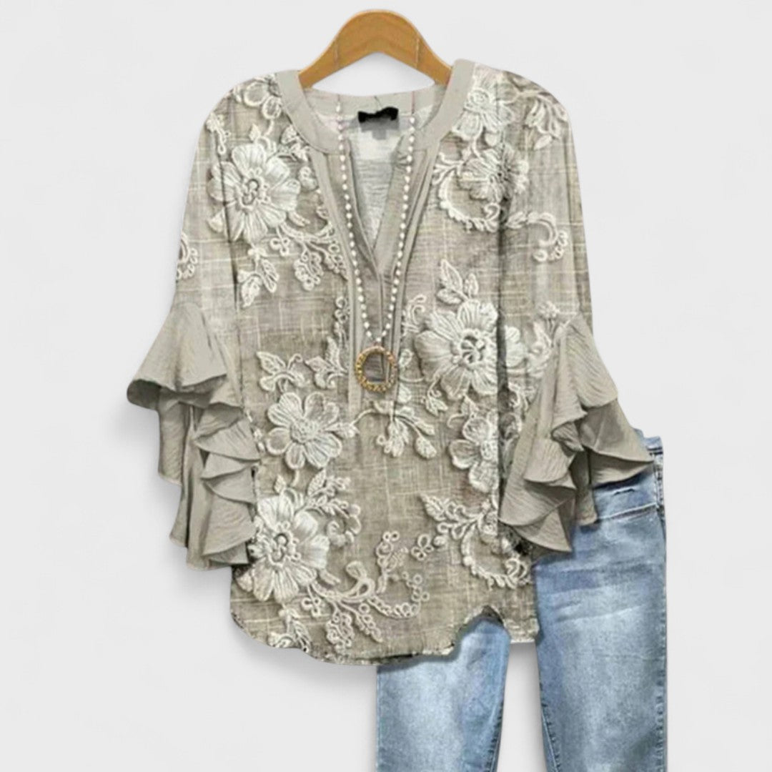 Sadie™ | Women's Ruffled-Sleeve V-Neck Blouse