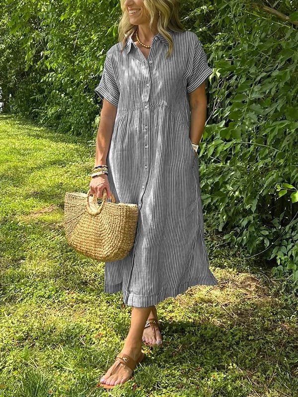 Sadie™ | Women's Striped Button-Up Midi Dress