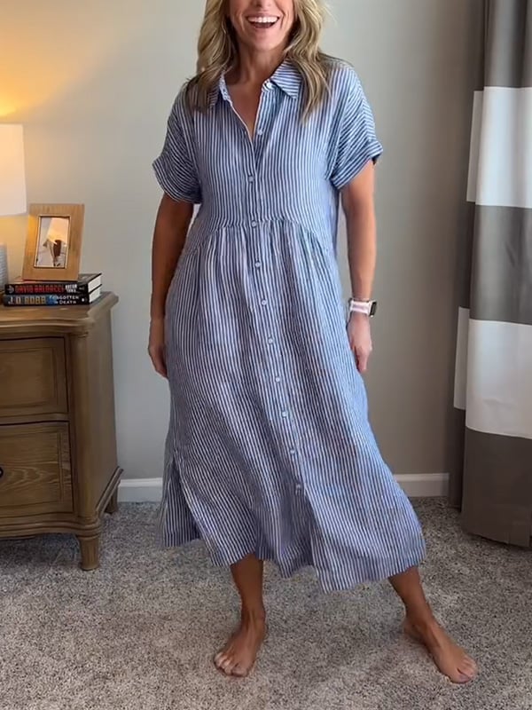 Sadie™ | Women's Striped Button-Up Midi Dress