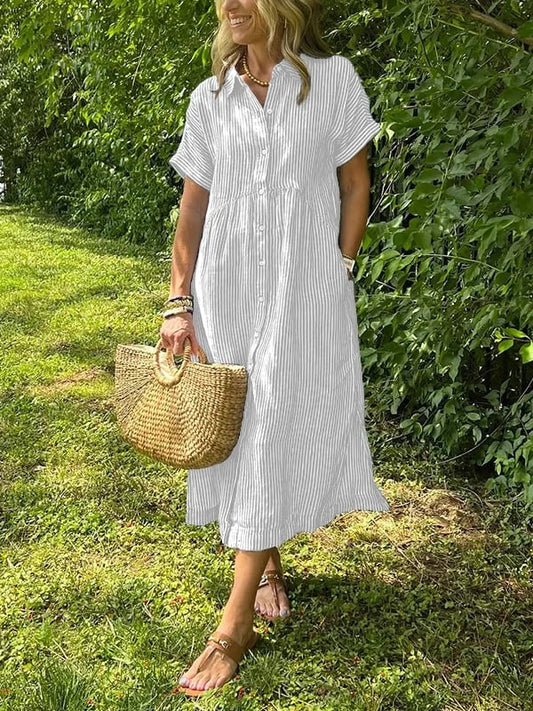 Sadie™ | Women's Striped Button-Up Midi Dress