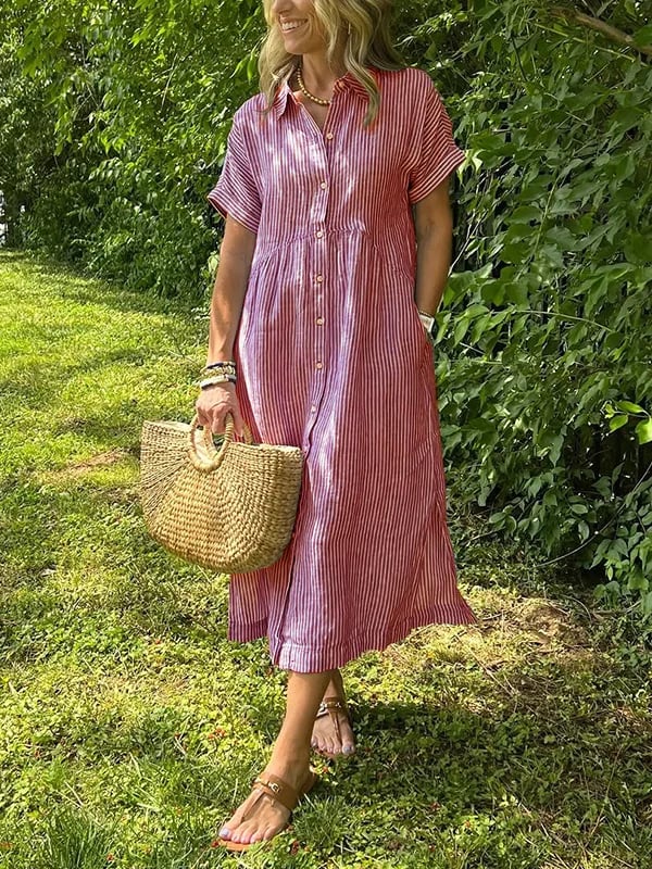 Sadie™ | Women's Striped Button-Up Midi Dress