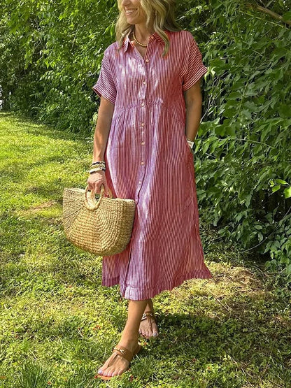 Sadie™ | Women's Striped Button-Up Midi Dress