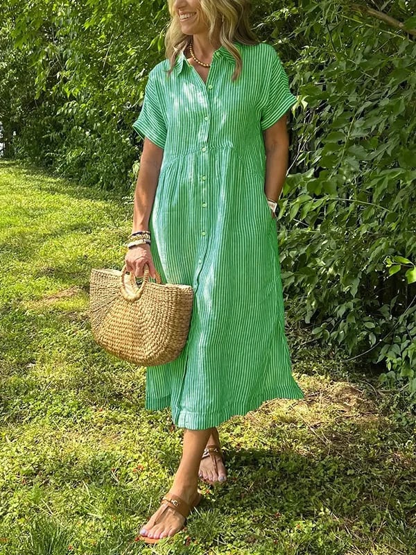 Sadie™ | Women's Striped Button-Up Midi Dress