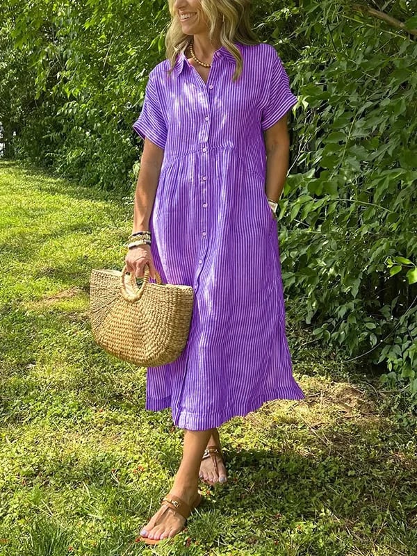 Sadie™ | Women's Striped Button-Up Midi Dress