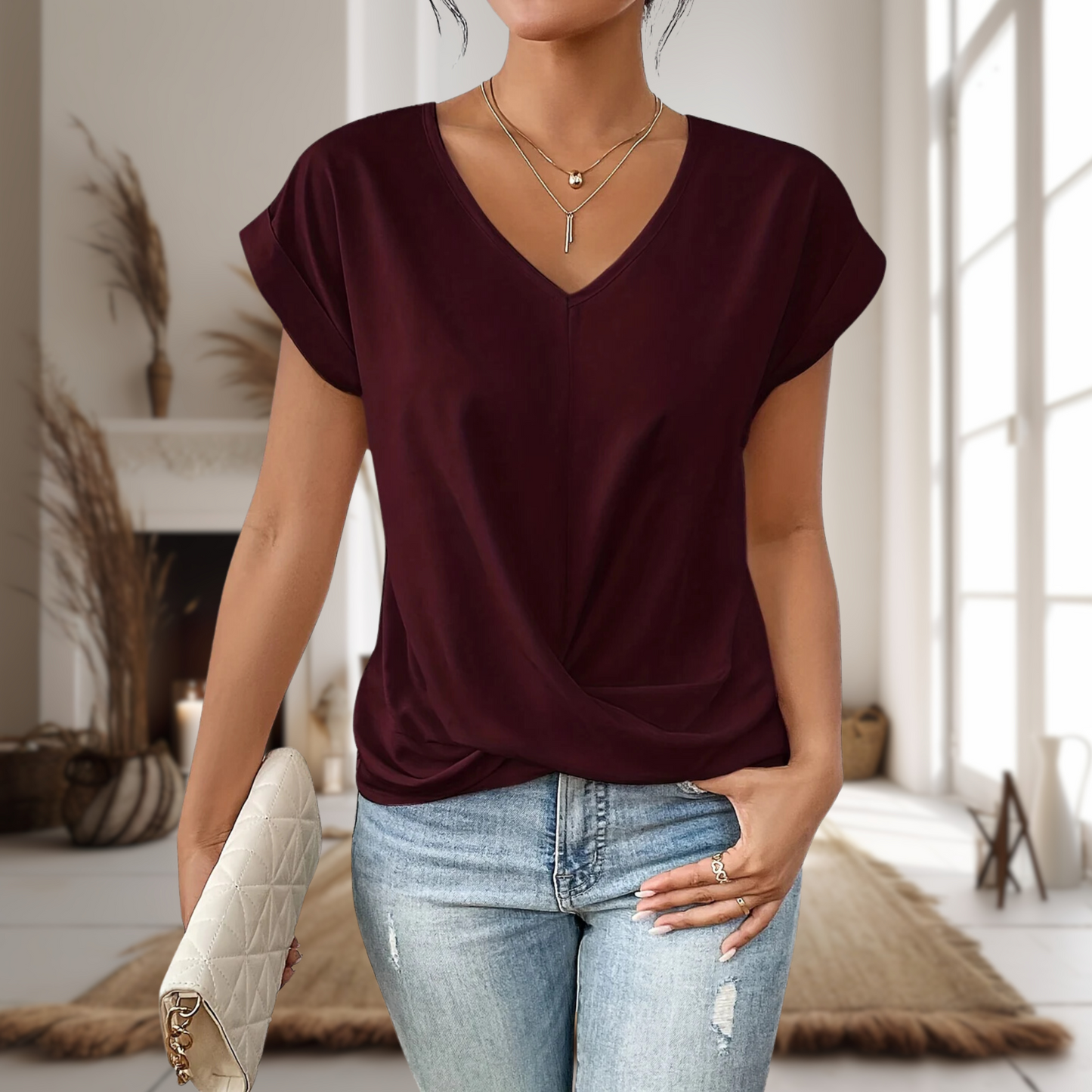 Sadie™ | Women's V-Neck Twist-Hem Top