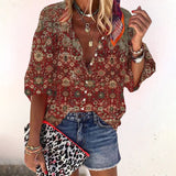 Women's Boho Print V-Neck Blouse