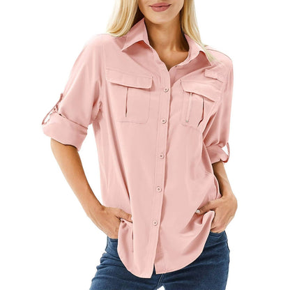 Women's Button-Down Safari Shirt with Roll-Up Sleeves