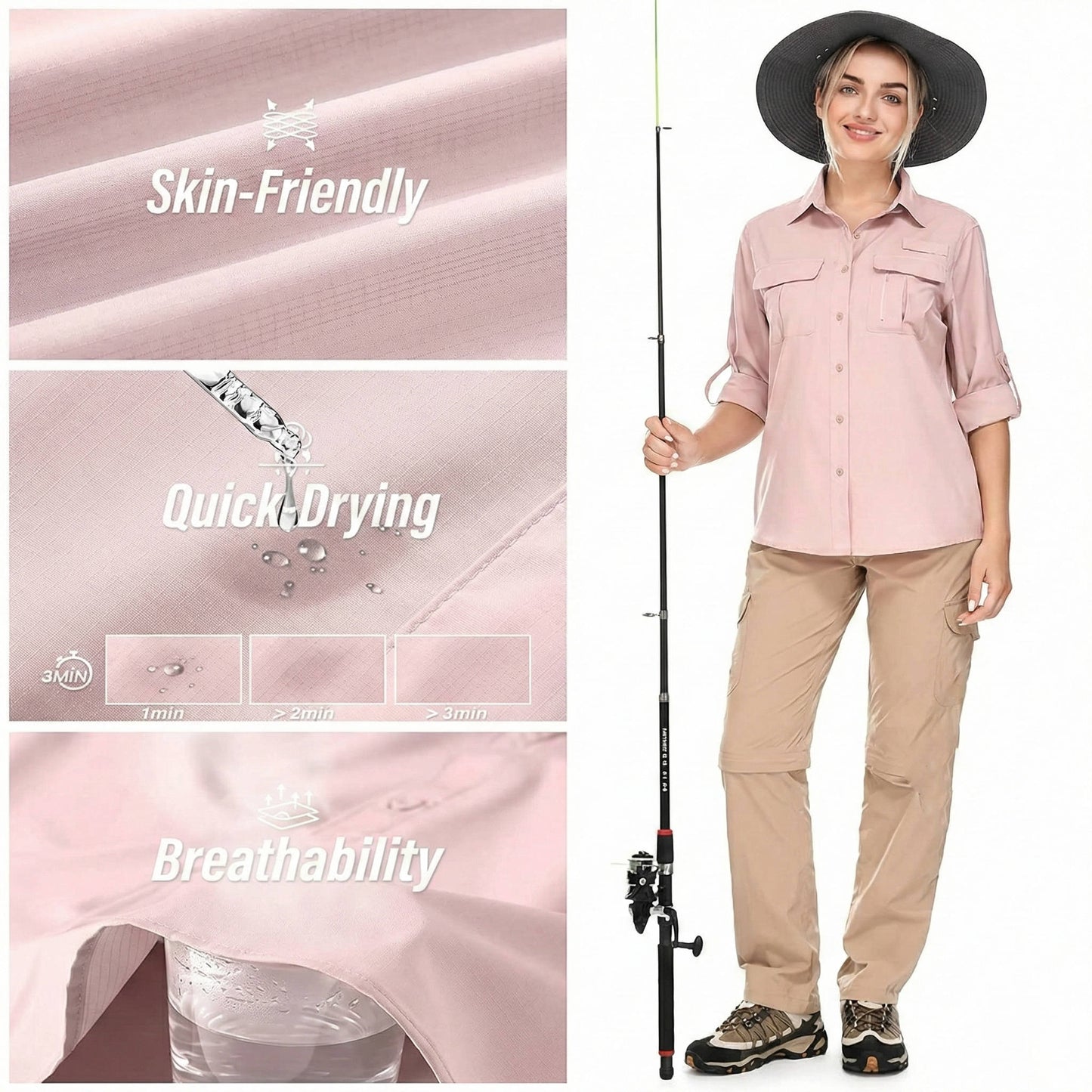 Women's Button-Down Safari Shirt with Roll-Up Sleeves