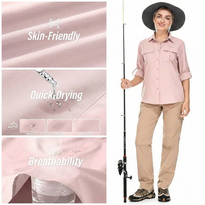 Women's Button-Down Safari Shirt with Roll-Up Sleeves
