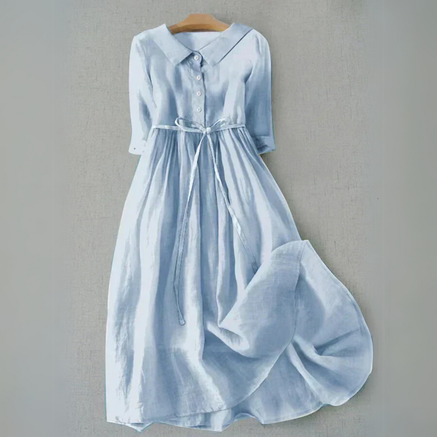 Women's Collared Midi Dress with Tie Waist