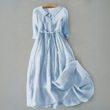Women's Collared Midi Dress with Tie Waist