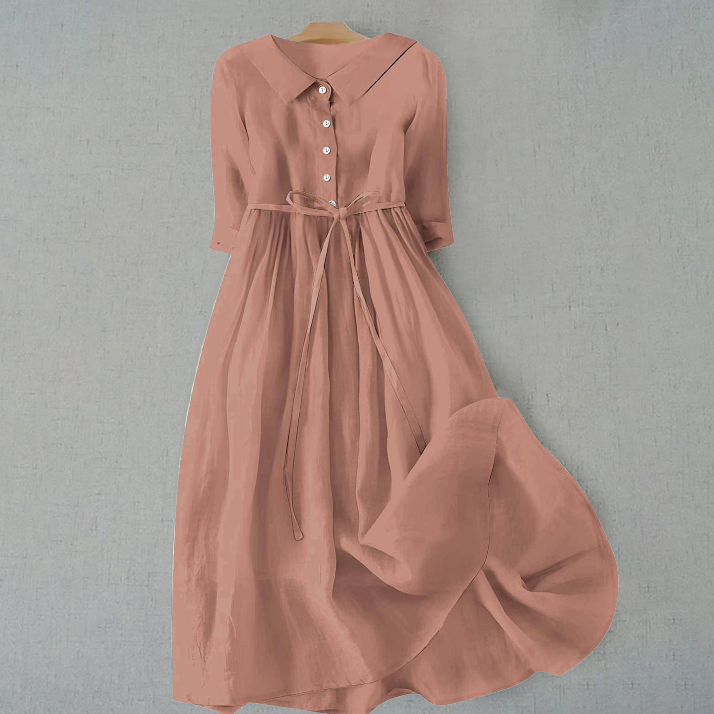 Women's Collared Midi Dress with Tie Waist