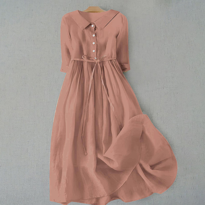 Women's Collared Midi Dress with Tie Waist