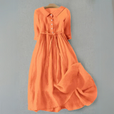 Women's Collared Midi Dress with Tie Waist