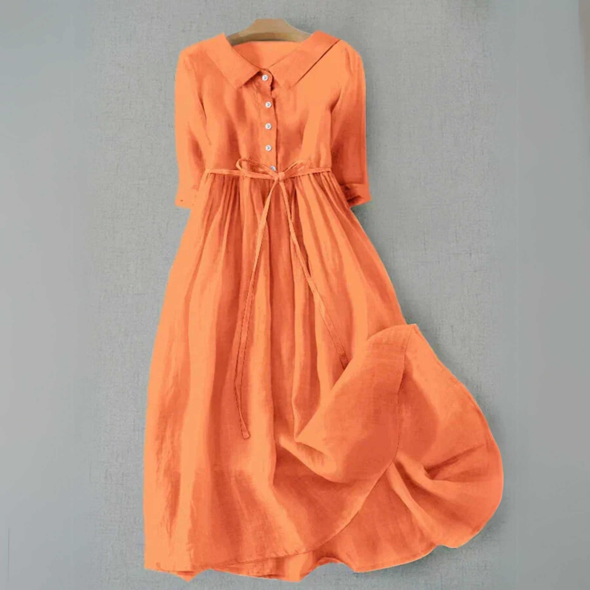 Women's Collared Midi Dress with Tie Waist