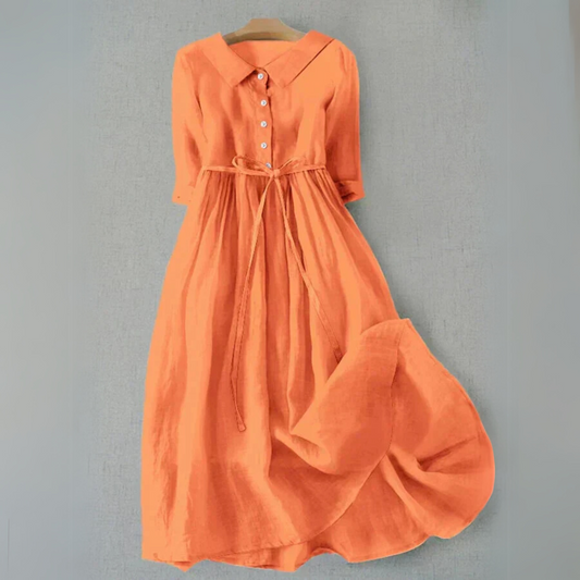 Women's Collared Midi Dress with Tie Waist