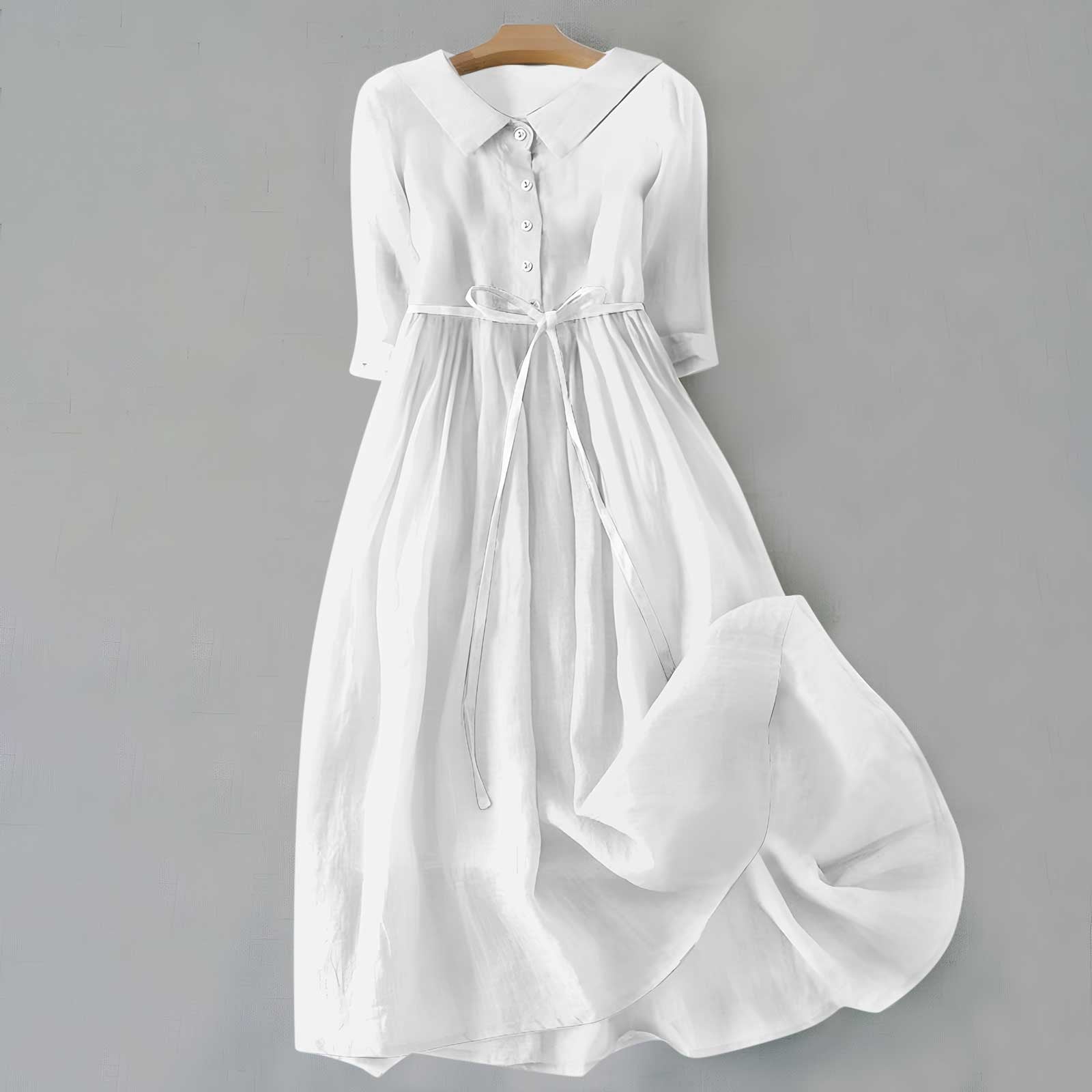 Women's Collared Midi Dress with Tie Waist