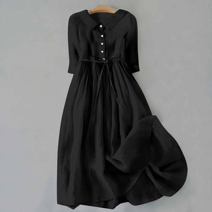 Women's Collared Midi Dress with Tie Waist