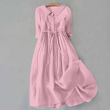 Women's Collared Midi Dress with Tie Waist