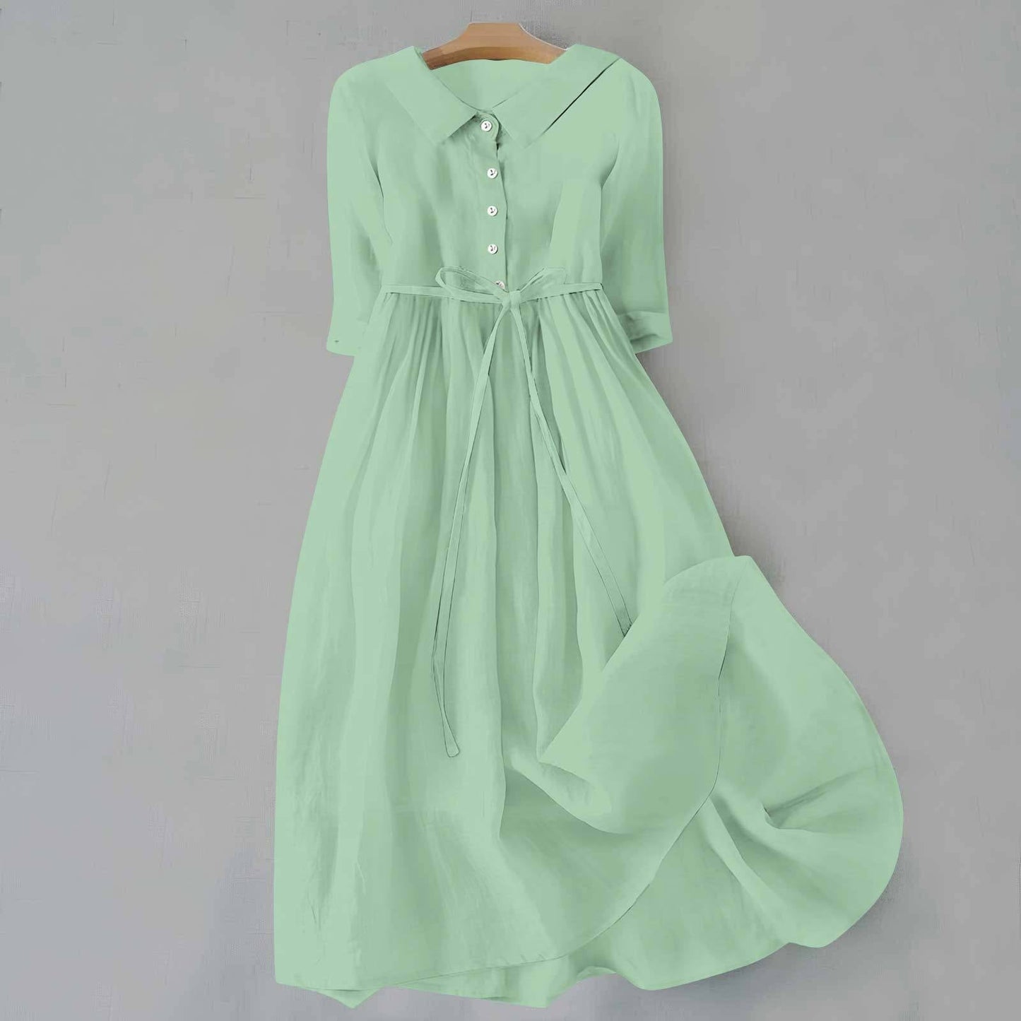 Women's Collared Midi Dress with Tie Waist