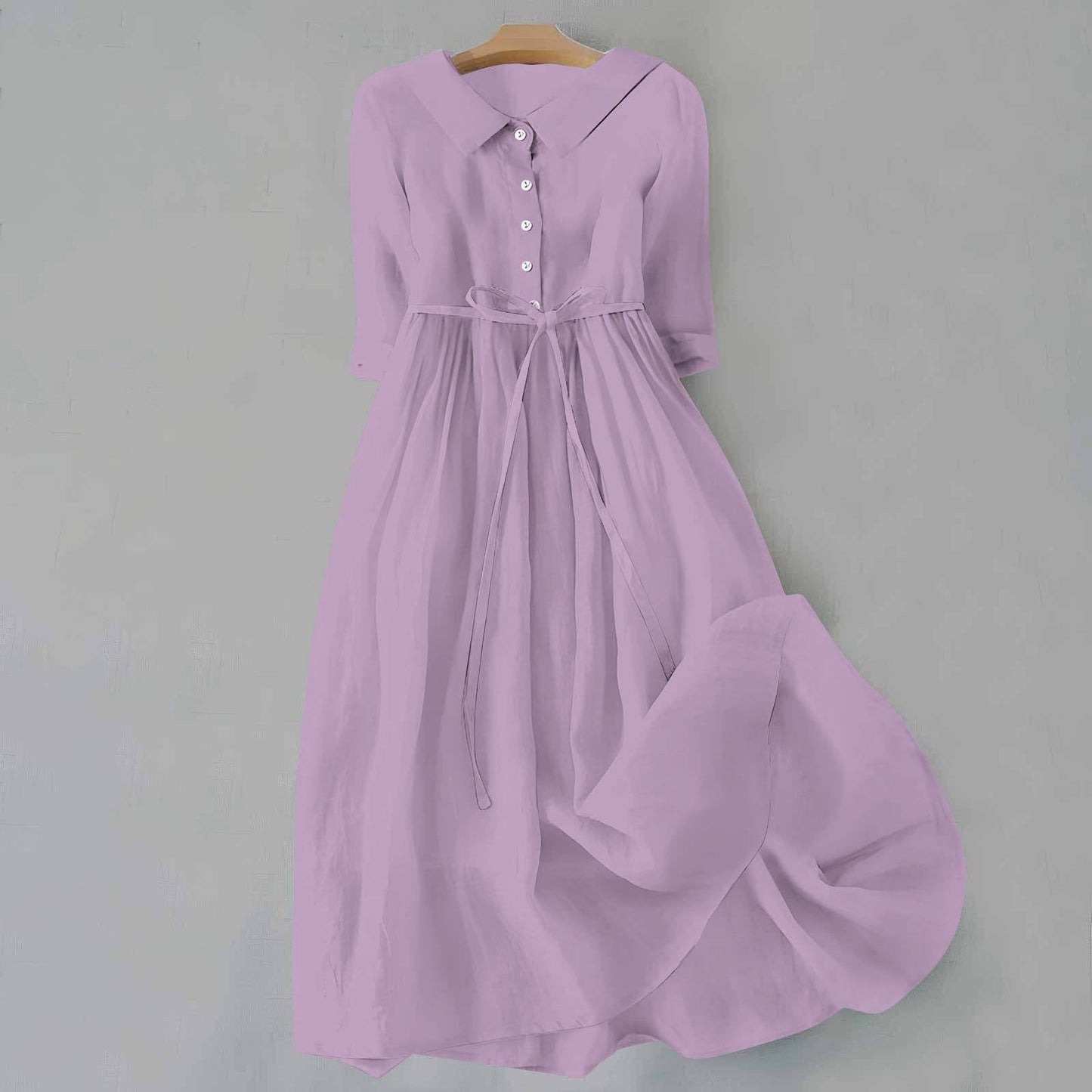 Women's Collared Midi Dress with Tie Waist