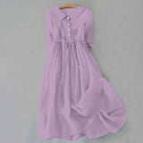 Women's Collared Midi Dress with Tie Waist