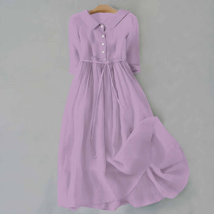 Women's Collared Midi Dress with Tie Waist