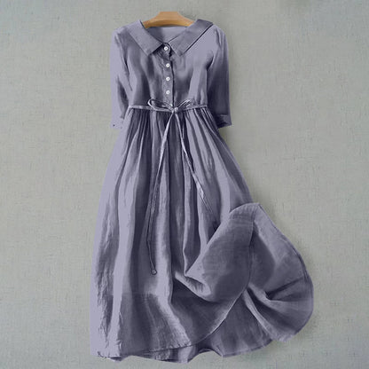 Women's Collared Midi Dress with Tie Waist