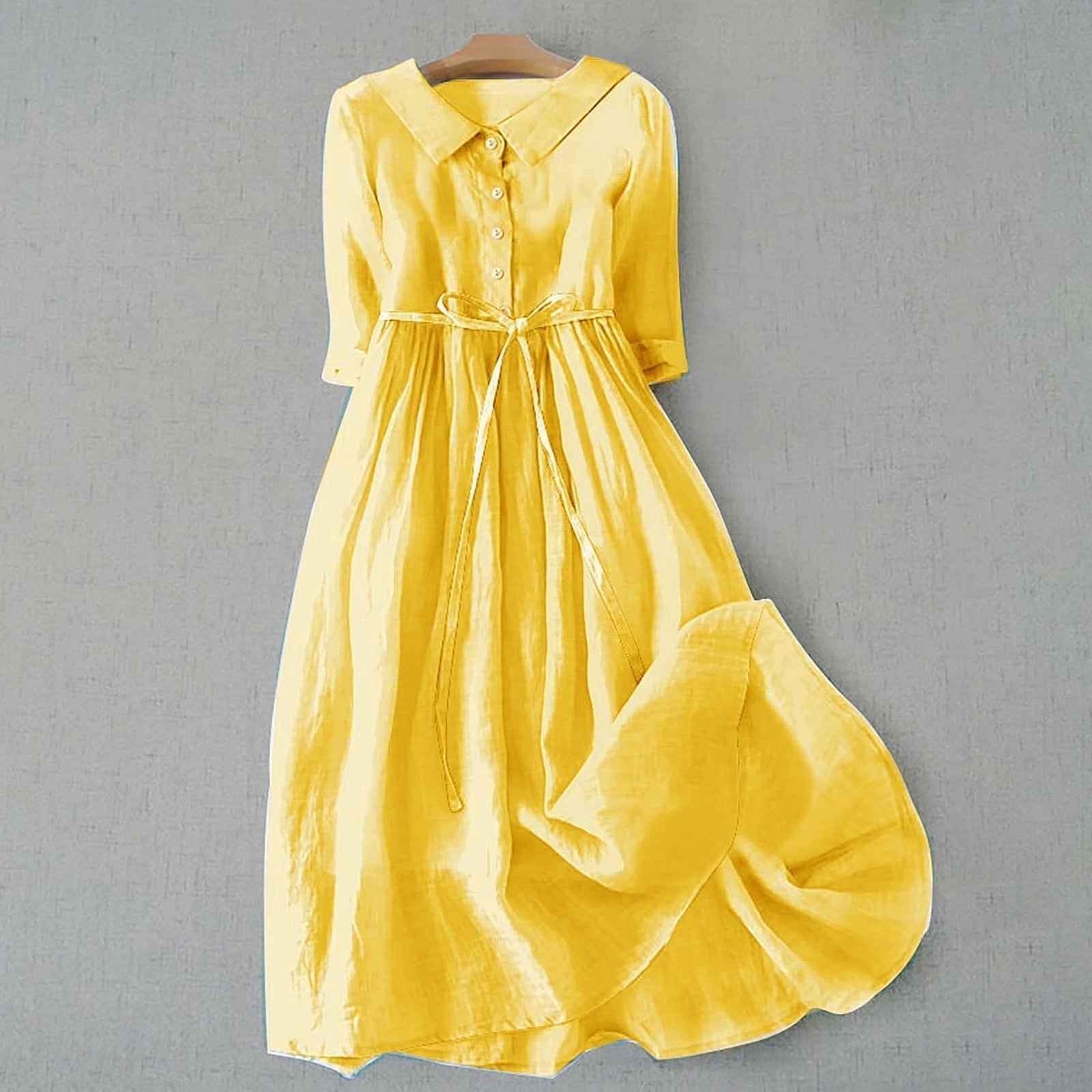 Women's Collared Midi Dress with Tie Waist