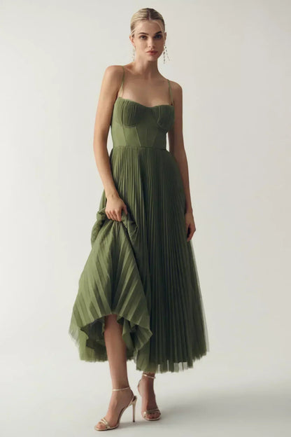 Women's Corset-Bodice Pleated Midi Dress