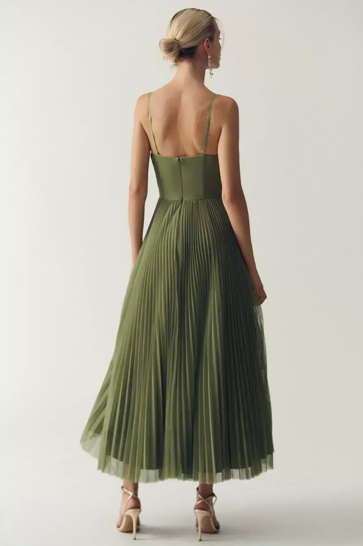 Women's Corset-Bodice Pleated Midi Dress