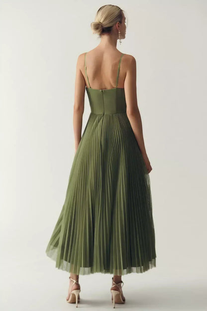 Women's Corset-Bodice Pleated Midi Dress