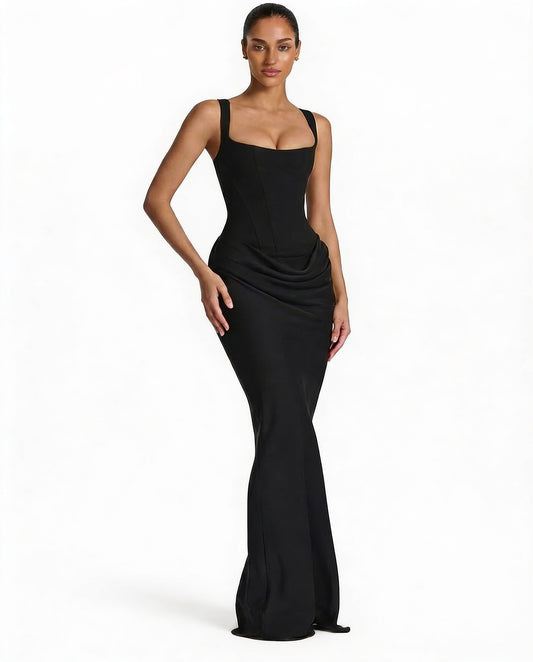 Women's Corset Maxi Dress with Square Neckline
