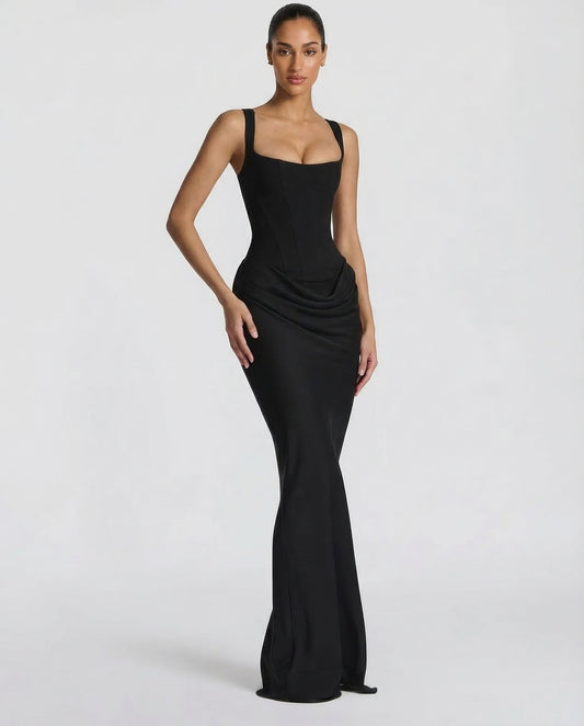 Women's Corset Maxi Dress with Square Neckline