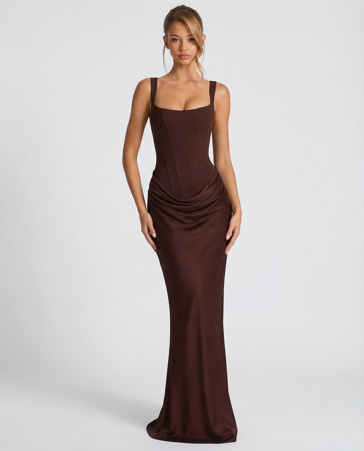 Women's Corset Maxi Dress with Square Neckline