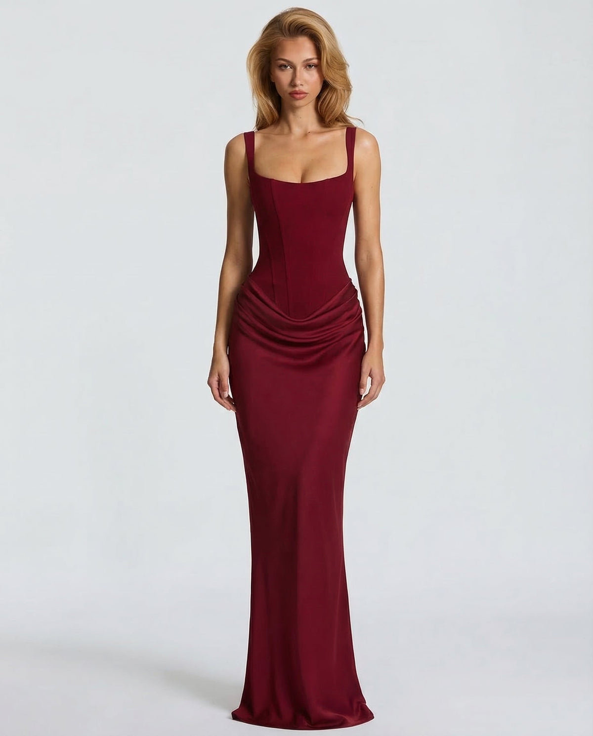 Women's Corset Maxi Dress with Square Neckline