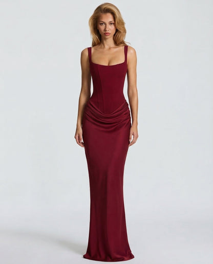 Women's Corset Maxi Dress with Square Neckline