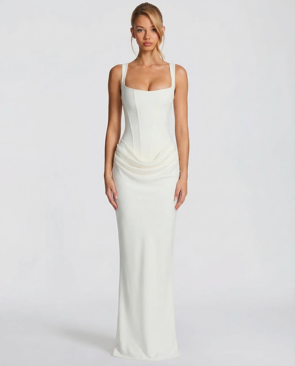 Women's Corset Maxi Dress with Square Neckline