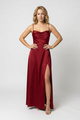 Sadie™ | Women's Cowl-Neck Maxi Evening Gown with Side Slit